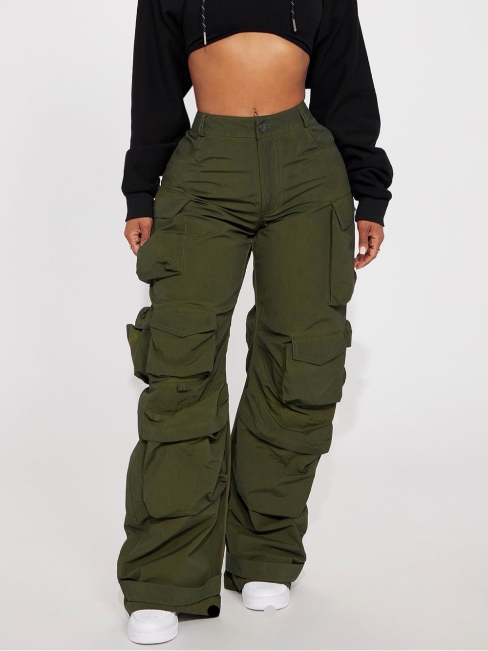 Fashion Nova βTalk It Up Oversized Distressed Washed Cargo Pantβ in Olive Size 3